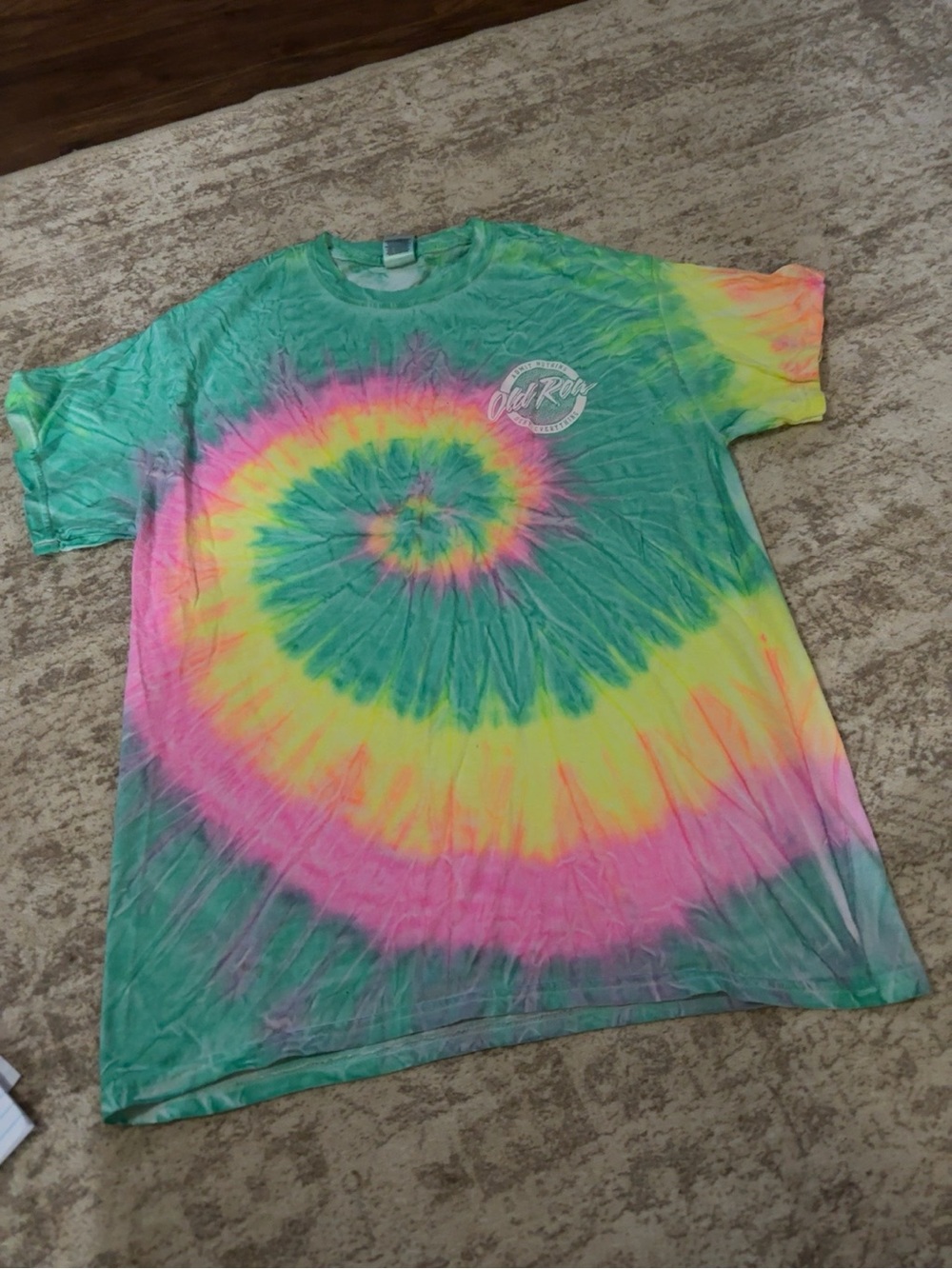 Old Row Rainbow Spiral Tie Dye Graphic T-Shirt Size Medium Colortone
